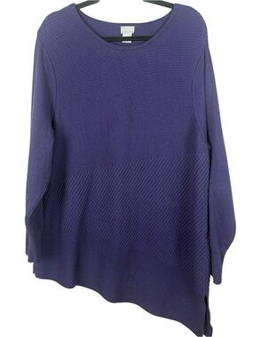 Chico's Asymmetric Ribbed Knit Sweater Purple Size 3 XL Cotton Rayon Slit Hem